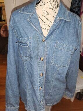 Denim&Co Light Blue Button-Front Denim Shirt Jacket
